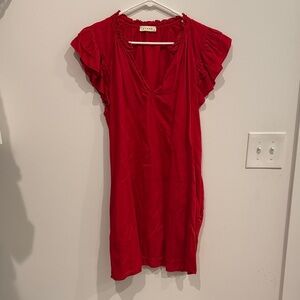 Staud Red Ruffle Sleeve Dress